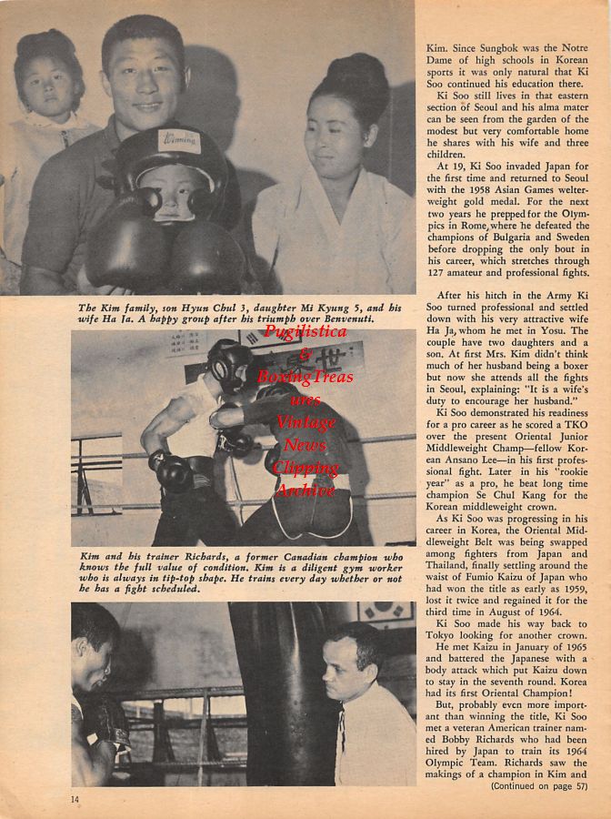 Boxing News Clipping #949 - Ki Soo Kim vs. Nino Benvenuti, Bobby Richards