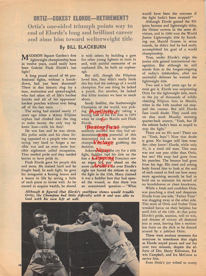 Boxing News Clipping #950 - Carlos Ortiz vs. Flash Elorde