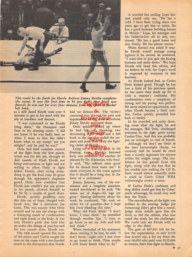 Boxing News Clipping #951 - Ralph Charles, Dick Duffy, Bobby Stininato, Irish Billy Dolphin, Carlos Ortiz vs. Flash Elorde