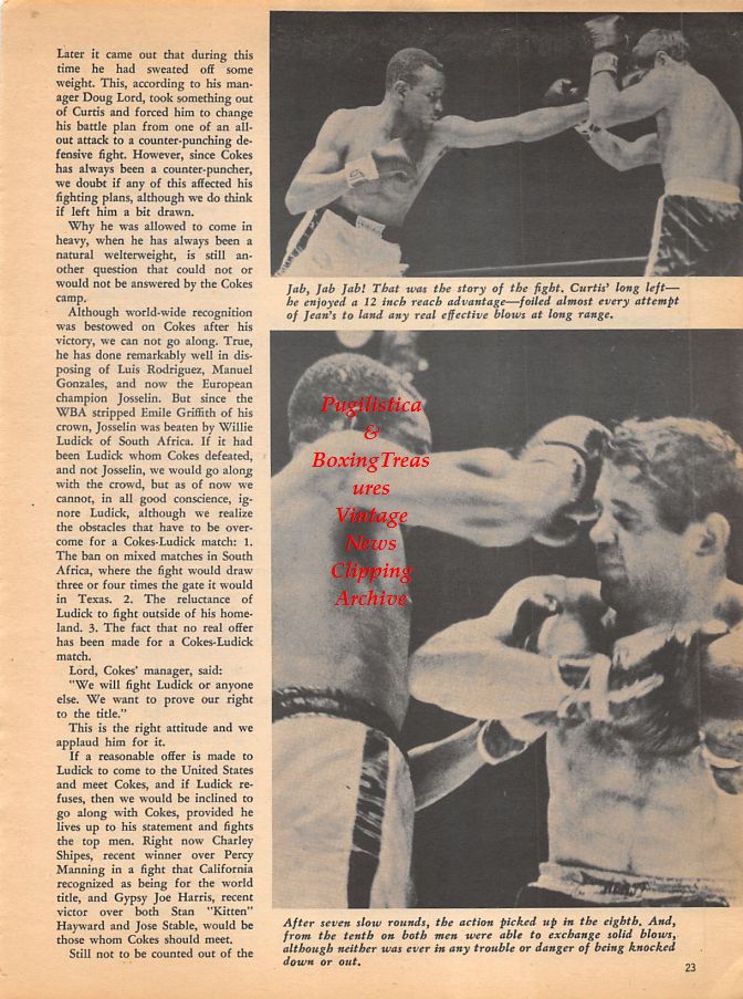 Boxing News Clipping #953 - Curtis Cokes vs. Jean Josselin