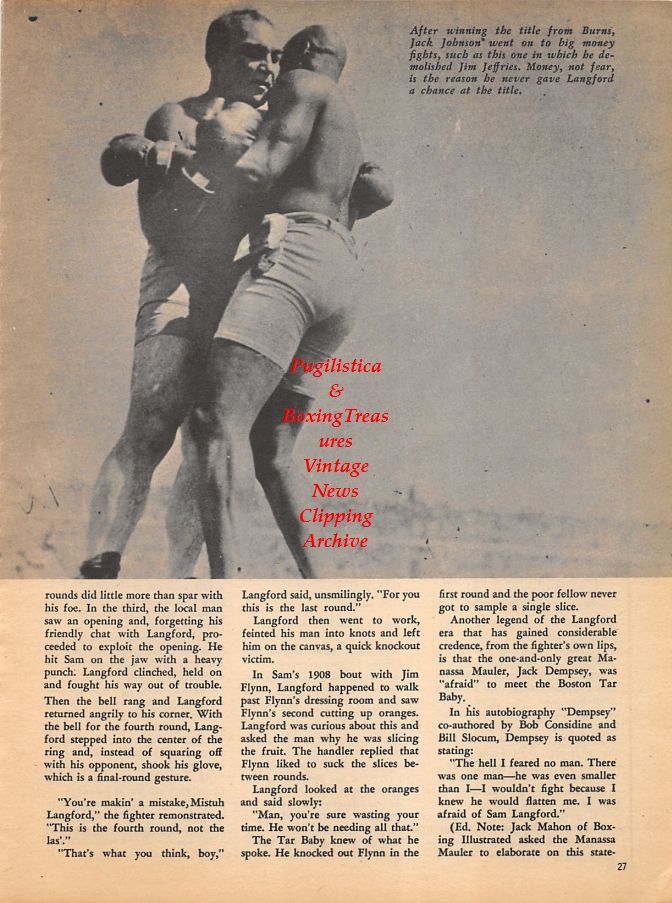 Boxing News Clipping #955 - Jack Johnson vs. James J. Jeffries, Jim Flynn