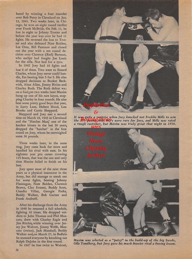 Boxing News Clipping #959 - Joey Maxim, Freddie Mills, Olle Tandberg