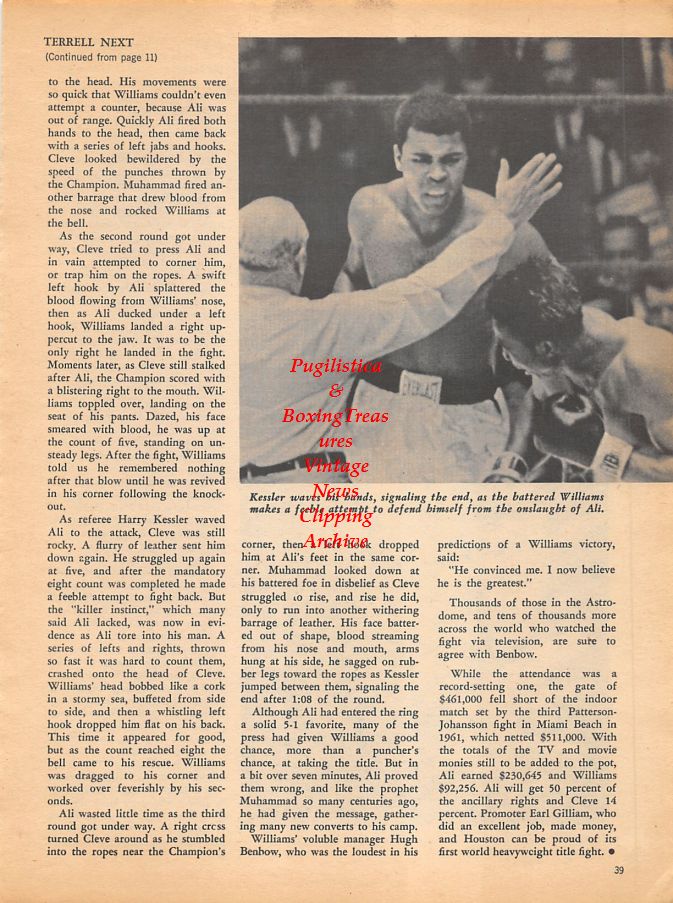 Boxing News Clipping #961 - Jimmy Grippo, Muhammad Ali vs. Cleveland Williams