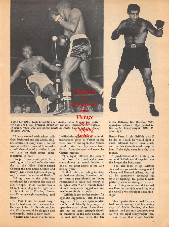 Boxing News Clipping #962 - Emile Griffith vs. Benny Paret, Melio Bettina, Fred Apostoli
