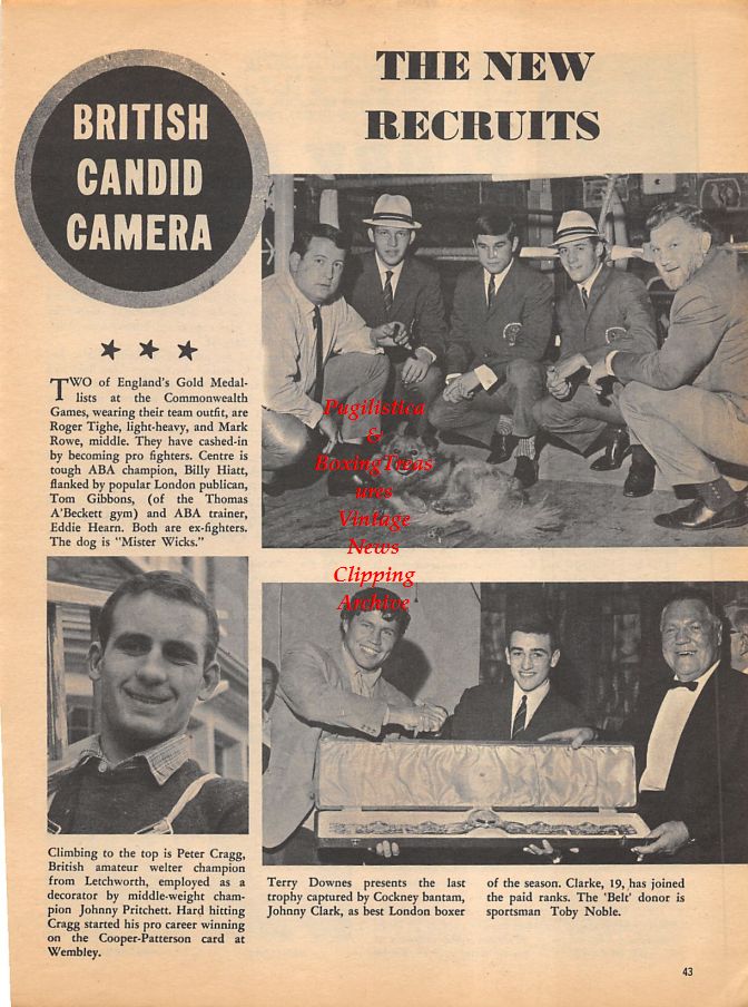 Boxing News Clipping #963 - Roger Tighe, Mark Rowe, Billy Hiatt, Peter Cragg, Terry Downes, Johnny Clark, Pat Floyd, Bill Williams and others