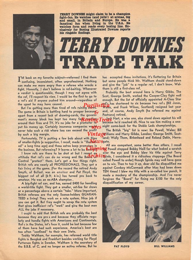 Boxing News Clipping #963 - Roger Tighe, Mark Rowe, Billy Hiatt, Peter Cragg, Terry Downes, Johnny Clark, Pat Floyd, Bill Williams and others