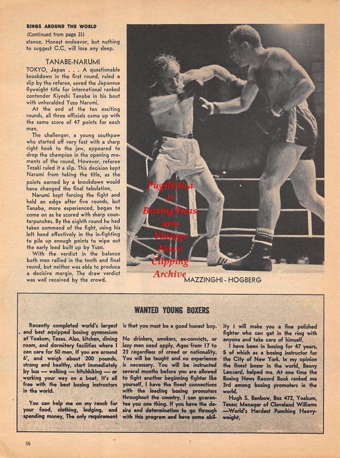 Boxing News Clipping #969 - Sandro Mazzinghi vs. Bo Hogberg