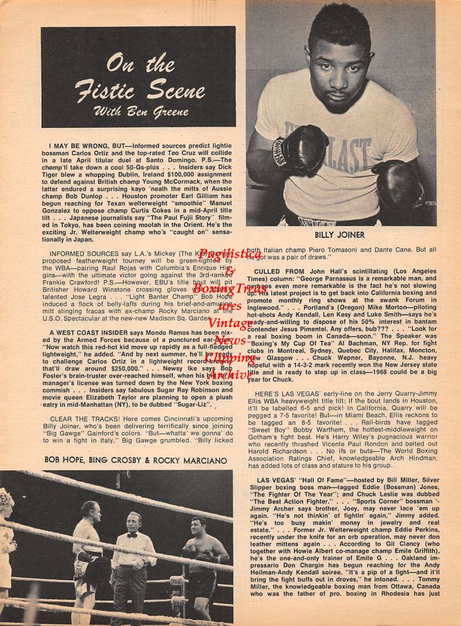 Boxing News Clipping #976 - Billy Joiner, Rocky Marciano with Bob Hope and Bing Crosby