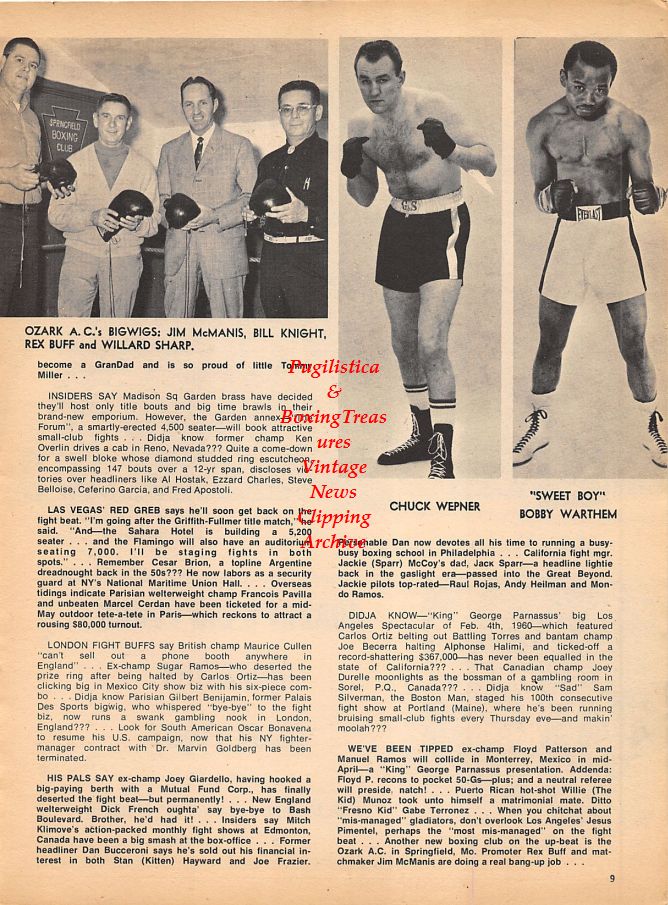 Boxing News Clipping #977 - Jerry Quarry vs. Thad Spencer, Chuck Wepner, Bobby Warthem, Ozark Athletic Club
