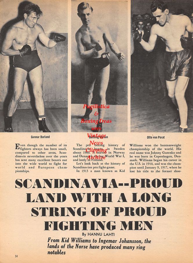 Boxing News Clipping #979 - Gunnar Barlund, Battling Nelson, Otto Von Porat, Jerry Quarry vs. Thad Spencer