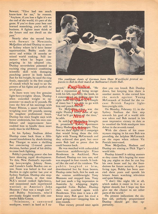 Boxing News Clipping #984 - Bob Dunlop vs. Hans Waschleski