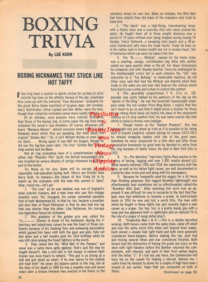Boxing News Clipping #984 - Bob Dunlop vs. Hans Waschleski