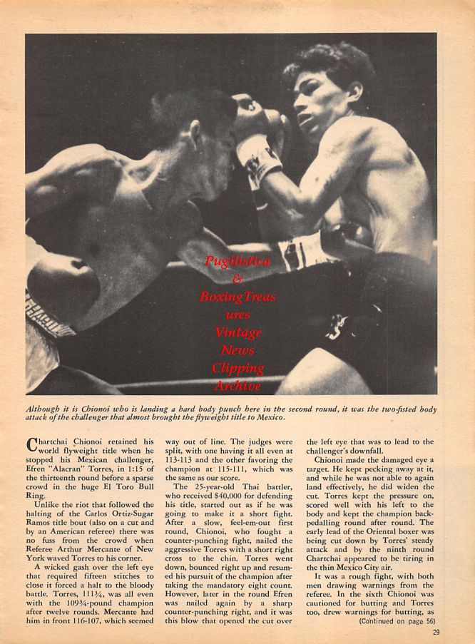 Boxing News Clipping #987 - Chartchai Chionoi vs. Efren Torres, Harold Dutra, Dub Huntley, Gene Young, Bill Drover