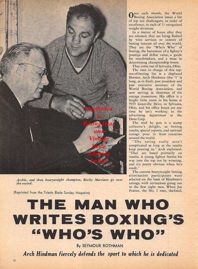 Boxing News Clipping #990 - Arch Hindman and Rocky Marciano, Gypsy Joe Harris vs. Dick DiVeronica
