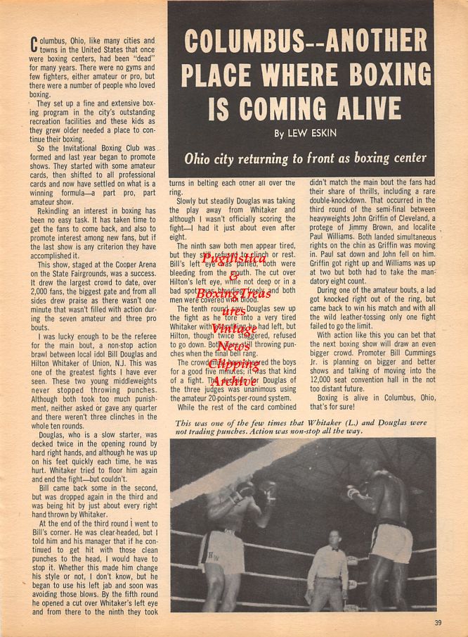 Boxing News Clipping #992 - Frank Moran, Bill Douglas vs. Hilton Whitaker