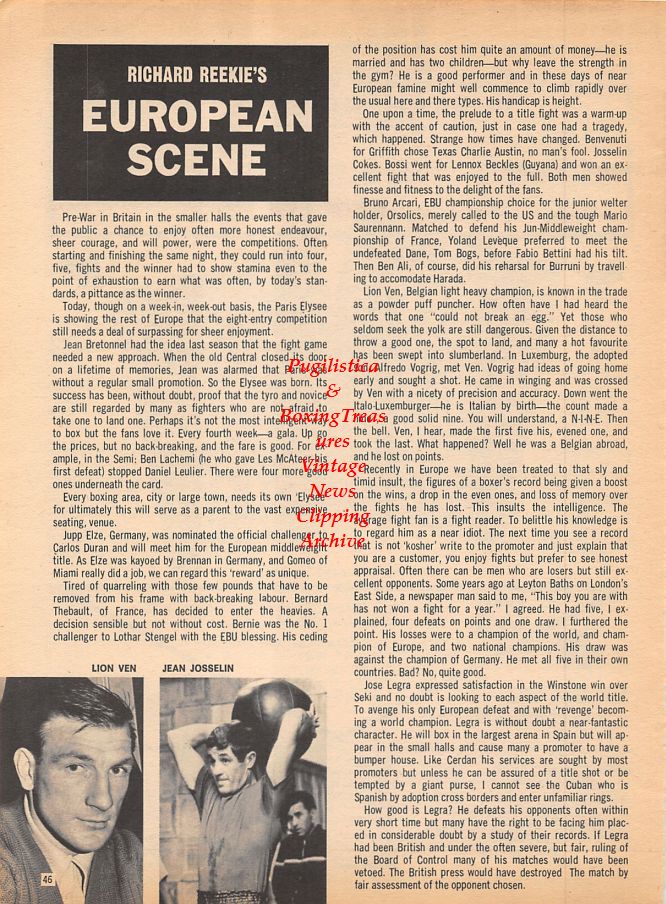 Boxing News Clipping #995 - Jean Josselin, Lion Ven