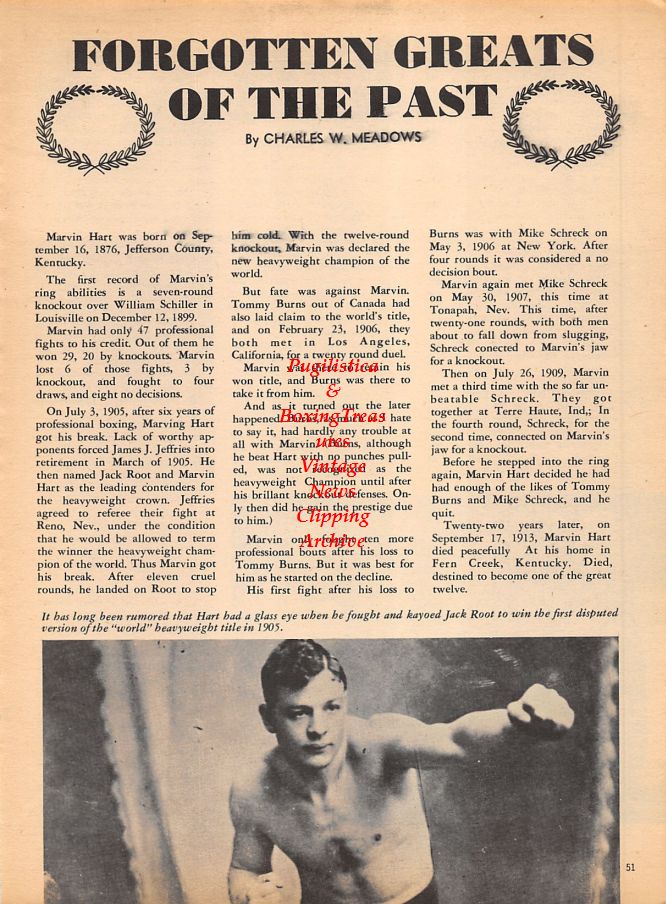 Boxing News Clipping #998 - Marvin Hart, Archie Hindman, Doc Kearns, Joey Maxim