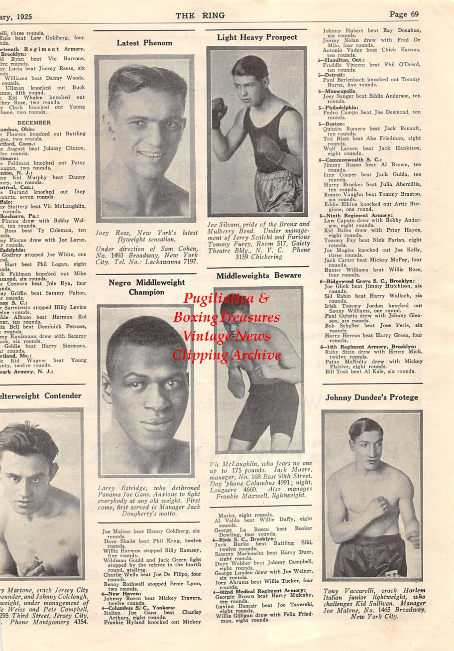 Boxing News Clipping #1555 - Joey Ross, Larry Estridge, Joe Silvani, Vic McLaughlin, Tony Vaccarelli, Babe Herman