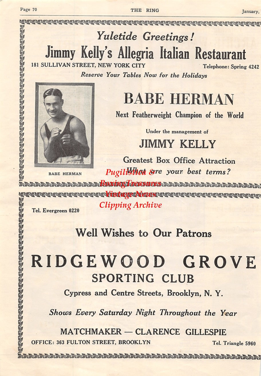Boxing News Clipping #1555 - Joey Ross, Larry Estridge, Joe Silvani, Vic McLaughlin, Tony Vaccarelli, Babe Herman