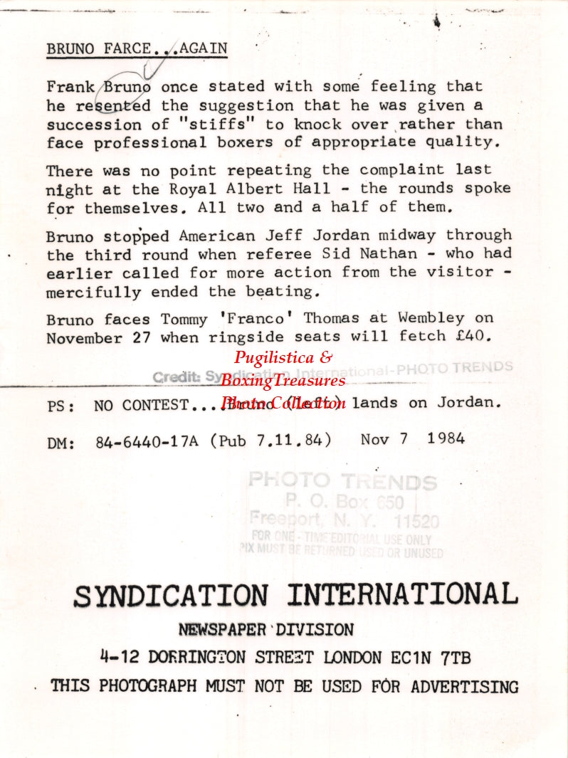 Boxing Photo #1383 - Frank Bruno vs. Jeff Jordan - vintage press photograph