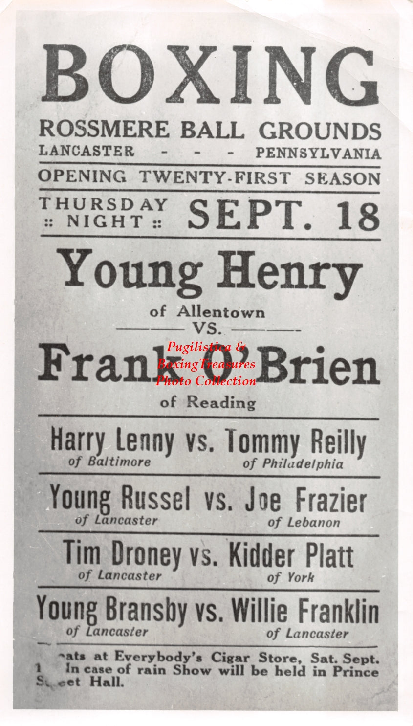 Boxing Photo #780 - Young Henry, Frank O'Brien, Harry Lenny, Tommy Reilly, Young Russel, Tim Droney, Kidder Platt, Young Bransby, Willie Frankling, Lancaster, PA