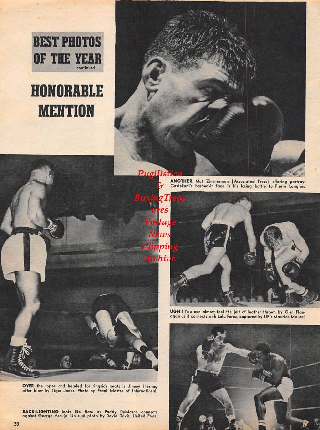 Boxing News Clipping #1181 - Rocky Castellani vs. Pierre Langlois, Tiger Jones vs. Jimmy Herring, Glen Flanagan, Lulu Perez, Paddy DeMarco, George Araujo, Ezzard Charles, Larry Watson, Blackie Vanderveer, Ted Murray, Al Wilson, Jimmy Carter, Tommy Collins