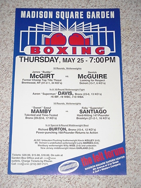 Buddy Mcgirt, Saoul Mamby, Kevin Kelley, Aaron Davis - May 25, 1989 MSG Fight Poster