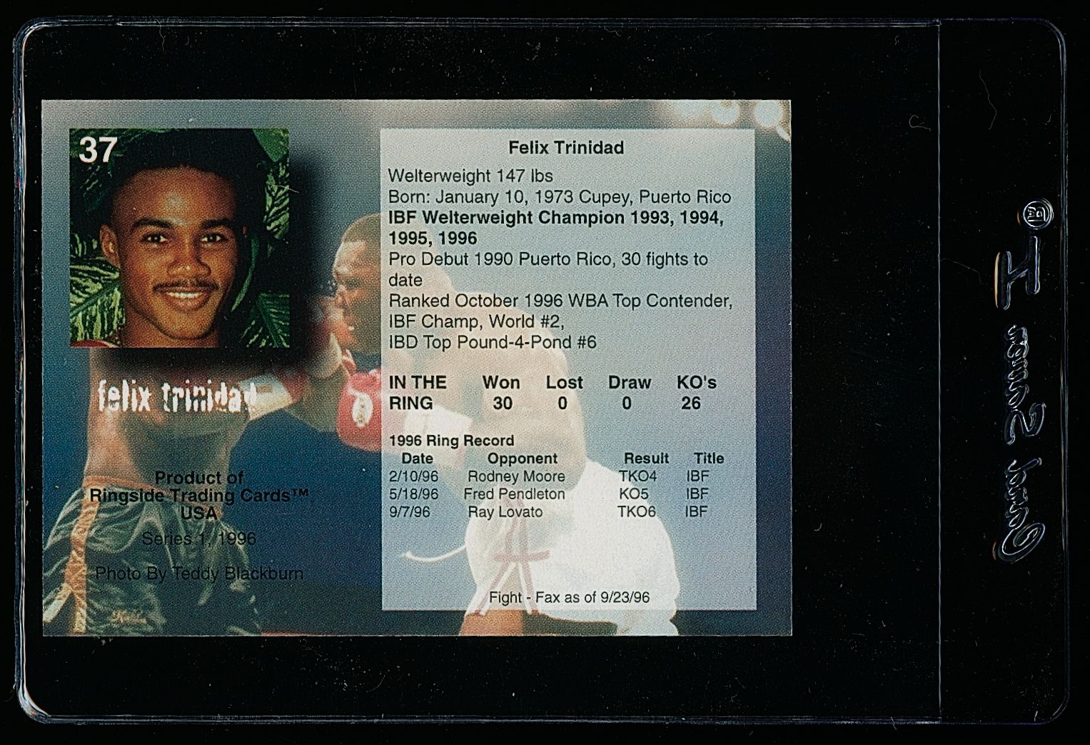 Felix Trinidad "Tito" (RC Rookie Card) - 1996 Ringside Boxing Card #37 HOF'er Puerto Rico