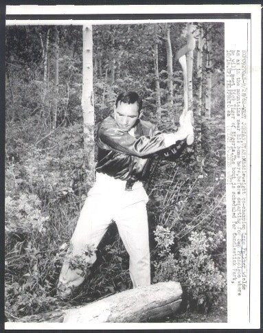 Gene Fullmer - 1962 Vintage Boxing Wire Photograph "Chopping Wood"