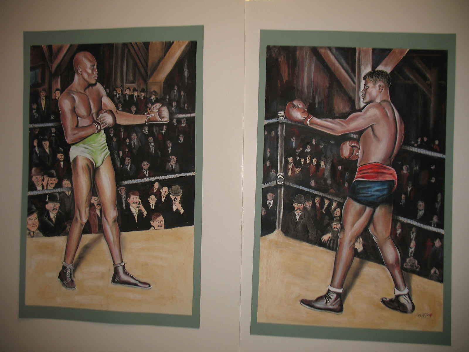 Jack Johnson vs. Sam McVey - Pair of Beautiful pieces of Large Pastel artwork by Robert Carson