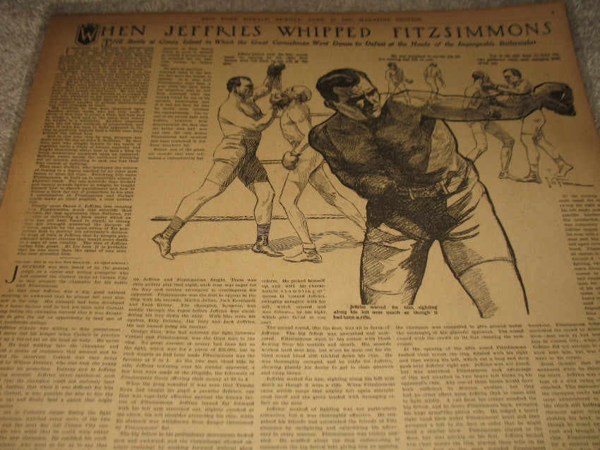 James J. Jeffries vs. Bob Fitzsimmons - Vintage 1910 Boxing Newspaper Page - New York Herald