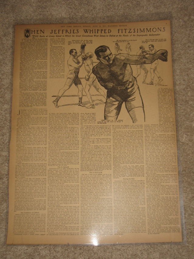 James J. Jeffries vs. Bob Fitzsimmons - Vintage 1910 Boxing Newspaper Page - New York Herald