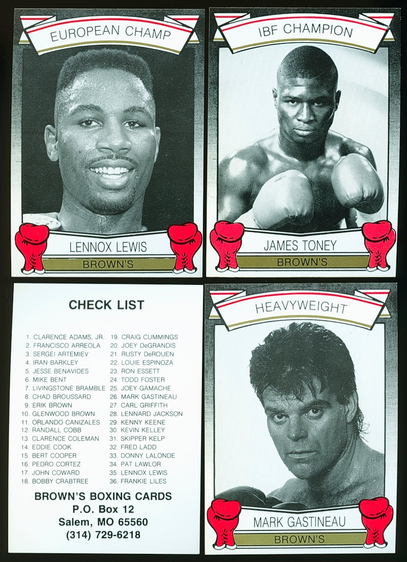 1992 Brown's Boxing Cards Complete Set (72) - Lennox Lewis, James Toney, Mark Gastineau +++