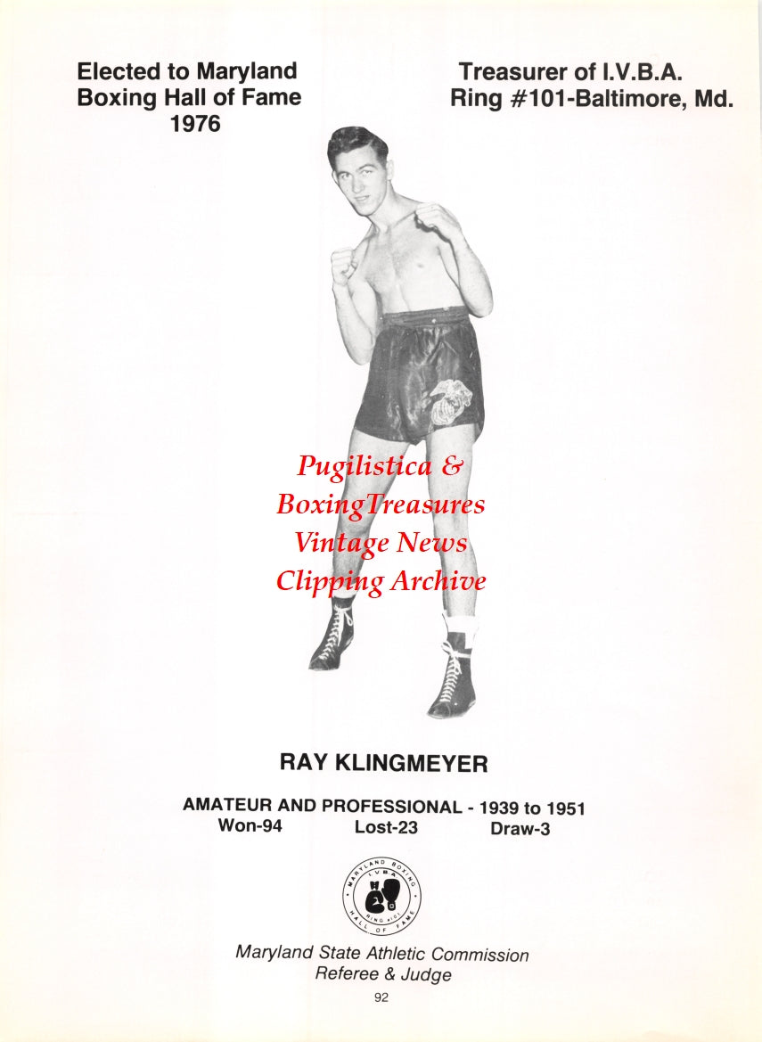Boxing News Clipping #2784 - Tony Ross vs. Benny Schwartz, Ray Klingmeyer