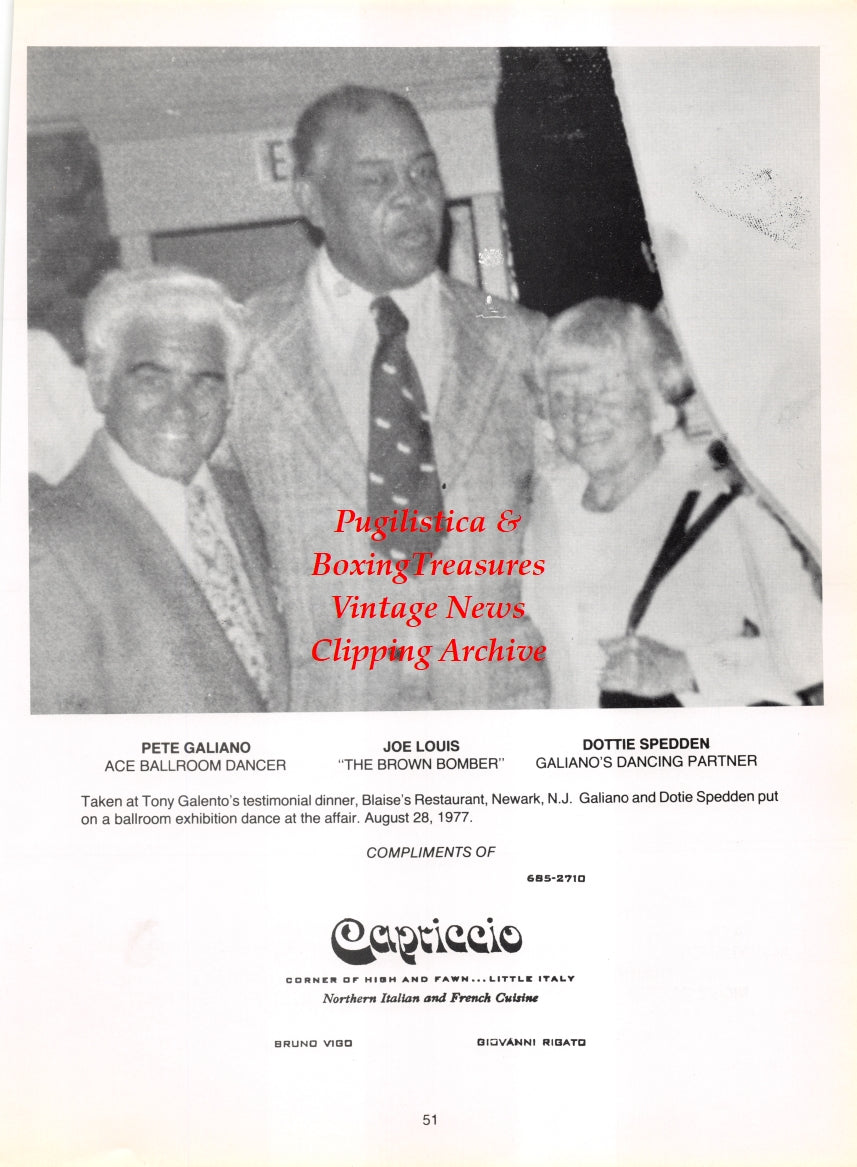 Boxing News Clipping #2764 - Joe Louis, Pete Galiano, Dottie Spedden