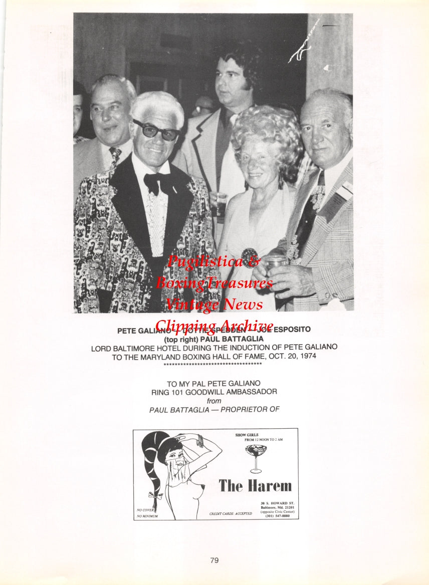Boxing News Clipping #2778 - Harry Jeffra, Pete Galiano, Dottie Spedden, Joe Esposito, Paul Battaglia
