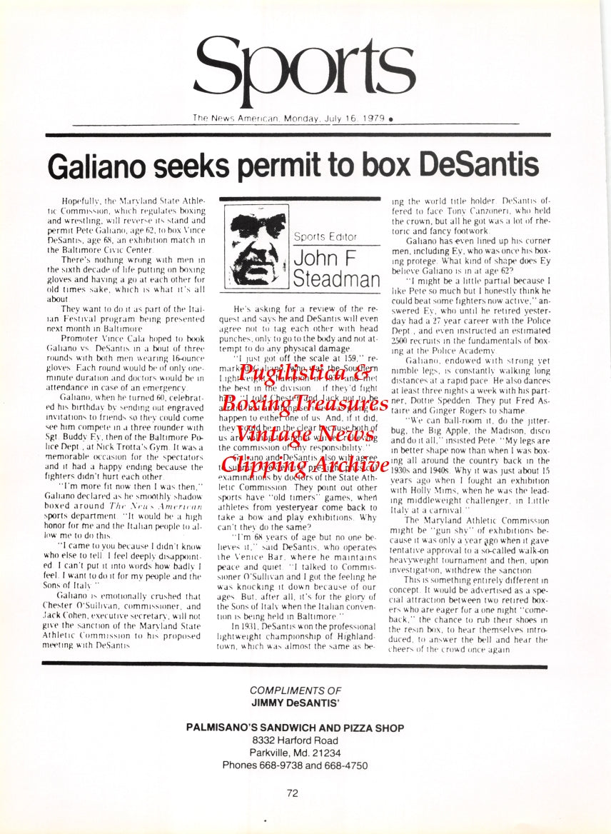 Boxing News Clipping #2774 - Vince DeSantis, Frank DeSantis, Pete Galiano