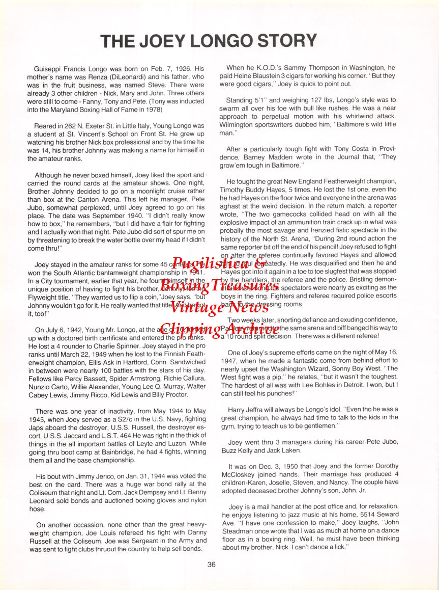 Boxing News Clipping #2756 - Howard Bennett, Joey Longo