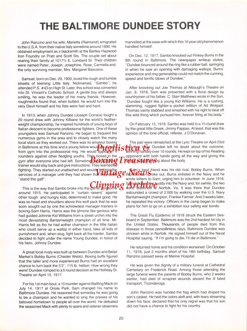 Boxing News Clipping #2748 - Eddie Leonard, Baltimore Dundee (Samuel Ranzino)