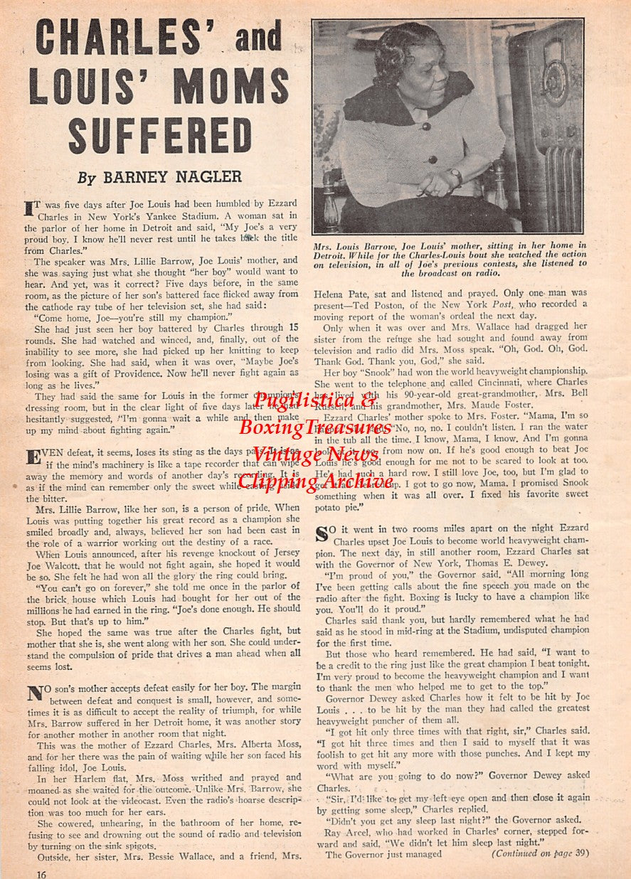 Boxing News Clipping #2571 - Tex Rickard, Jack Delaney, Mrs. Joe Louis Barrow