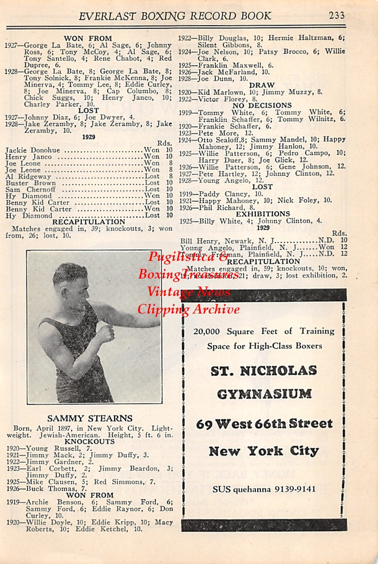 Boxing News Clipping #2625 - Sammy Stearns, Ad for Everlast Boxing Hand Protector Gloves