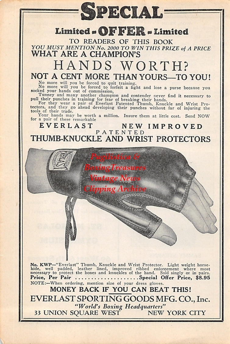 Boxing News Clipping #2625 - Sammy Stearns, Ad for Everlast Boxing Hand Protector Gloves