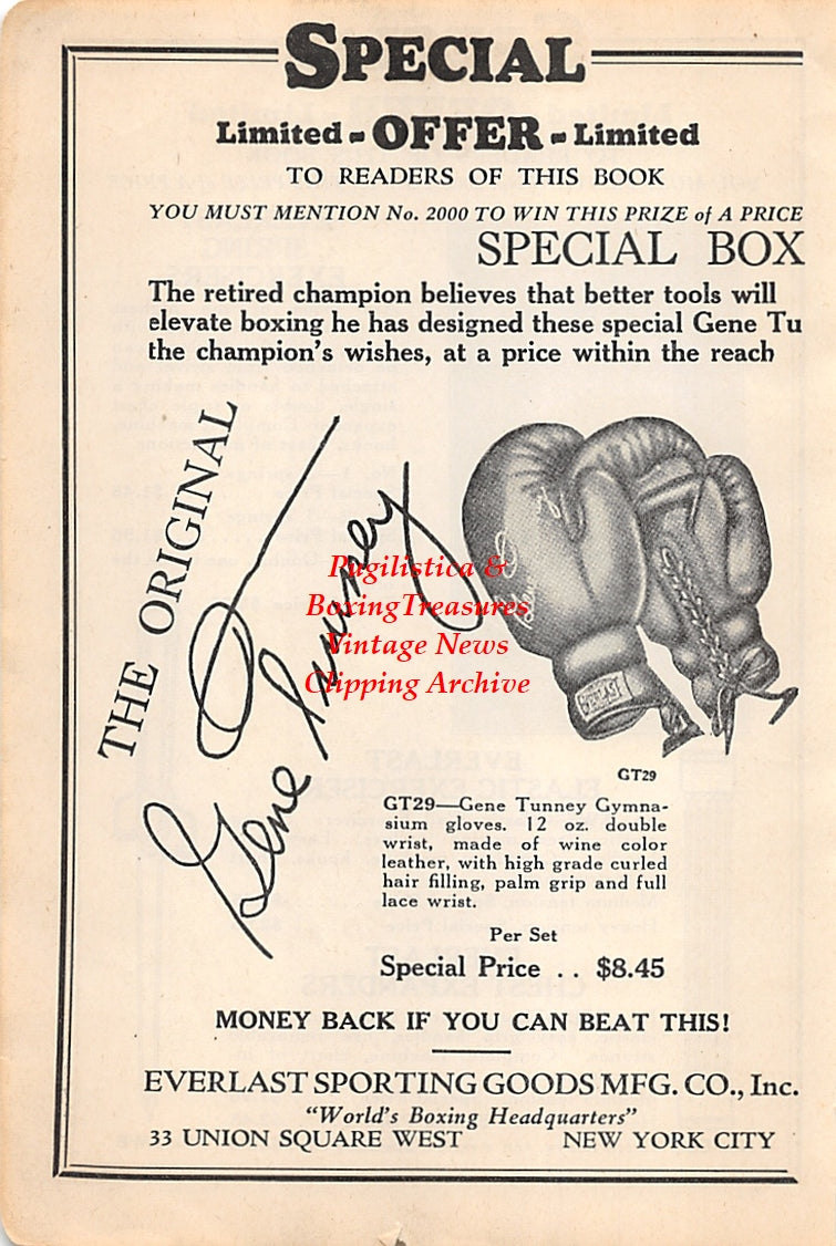 Boxing News Clipping #2626 - Ad for Gene Tunney model Everlast Boxing Gloves