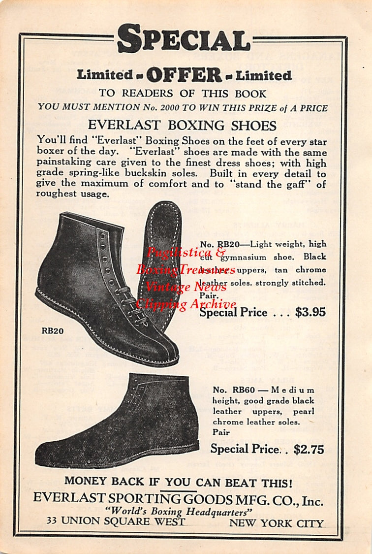 Boxing News Clipping #2623 - 1930 Ad for Everlast Boxing Shoes