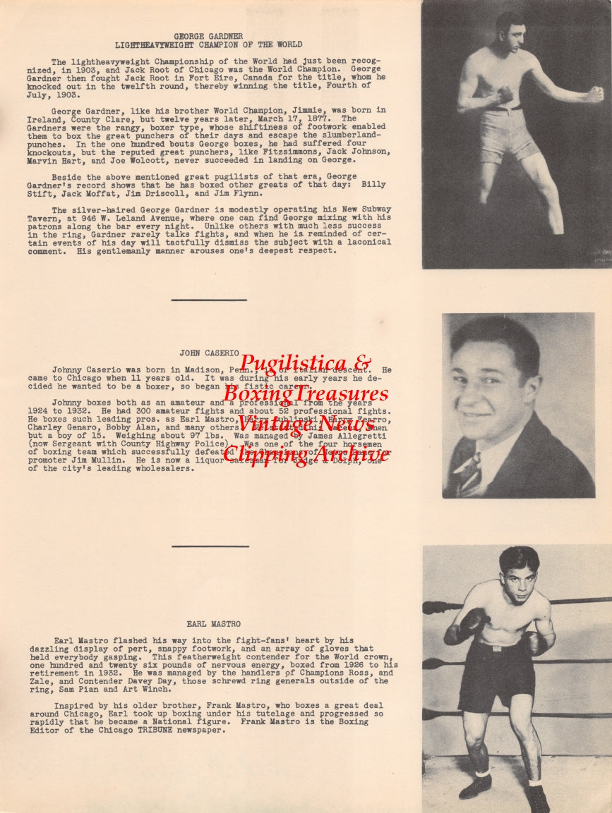 Boxing News Clipping #2630 - George Gardner, John Caserio, Earl Mastro, Barney Ross, Johnny Bart, Young Scotty