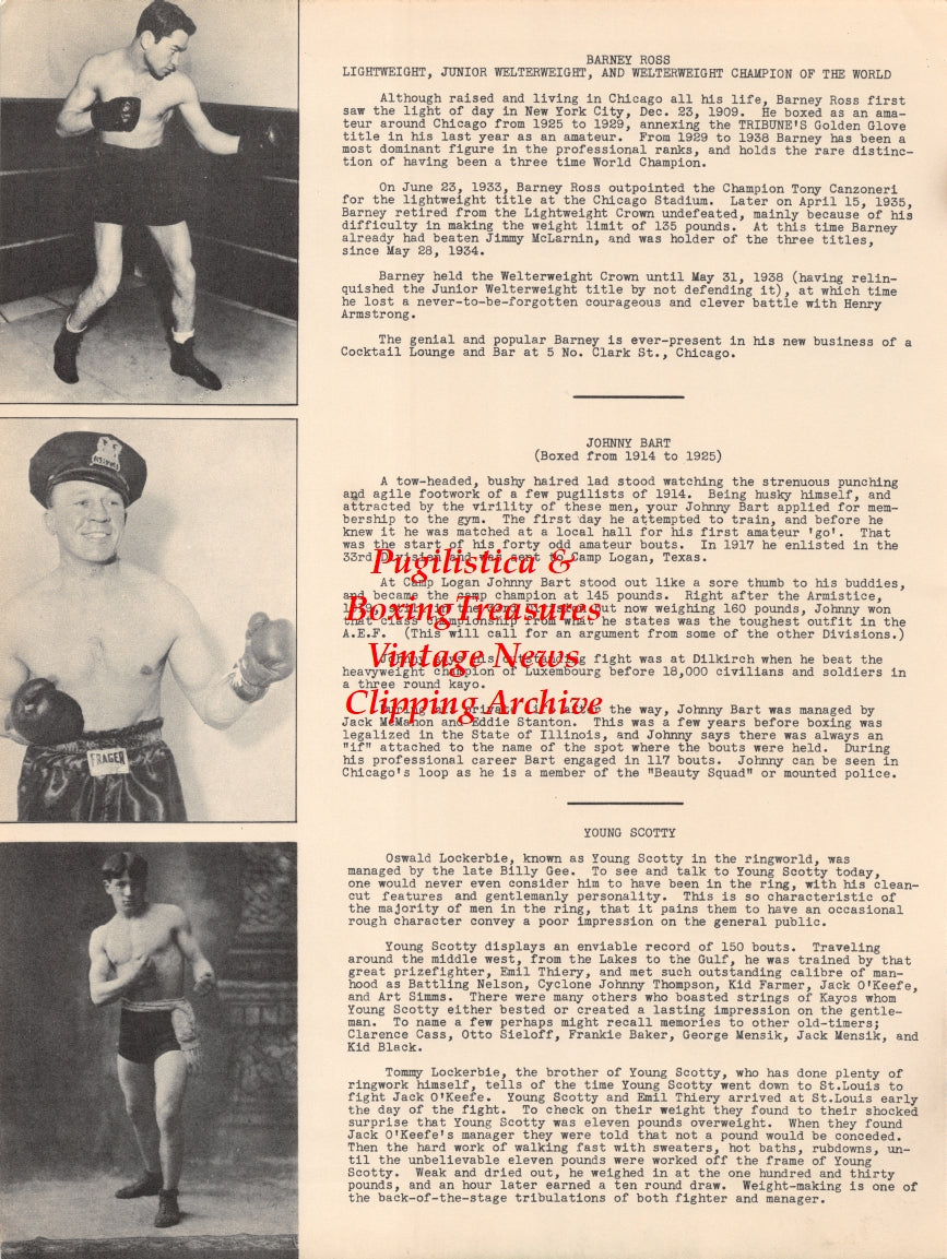 Boxing News Clipping #2630 - George Gardner, John Caserio, Earl Mastro, Barney Ross, Johnny Bart, Young Scotty