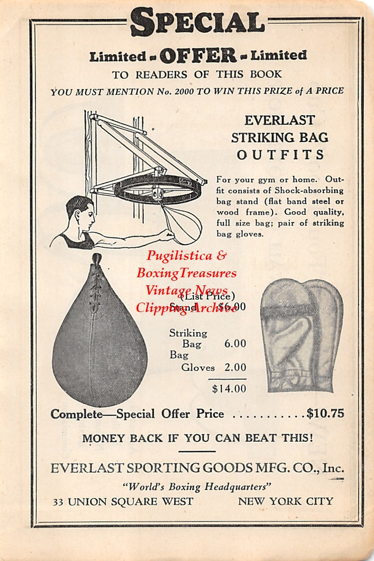 Boxing News Clipping #2617 - Everlast Ad for Boxing Striking Bag, Stand and Gloves and Ad for Everlast Athletic Cup