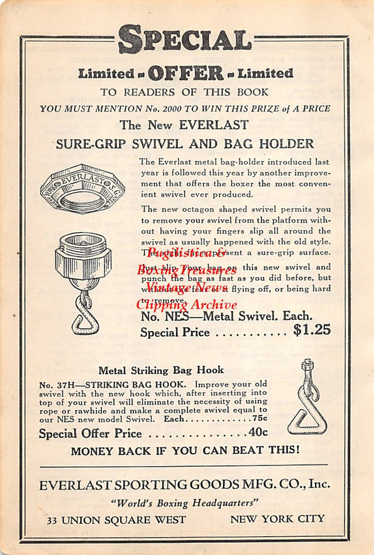 Boxing News Clipping #2621 - Ad for Everlast Sure-Grip Swivel and Bag Holder
