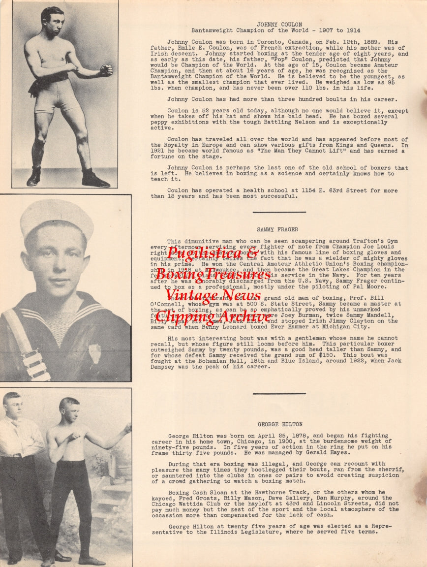 Boxing News Clipping #2634 - Johnny Coulon, Sammy Frager, George Hilton