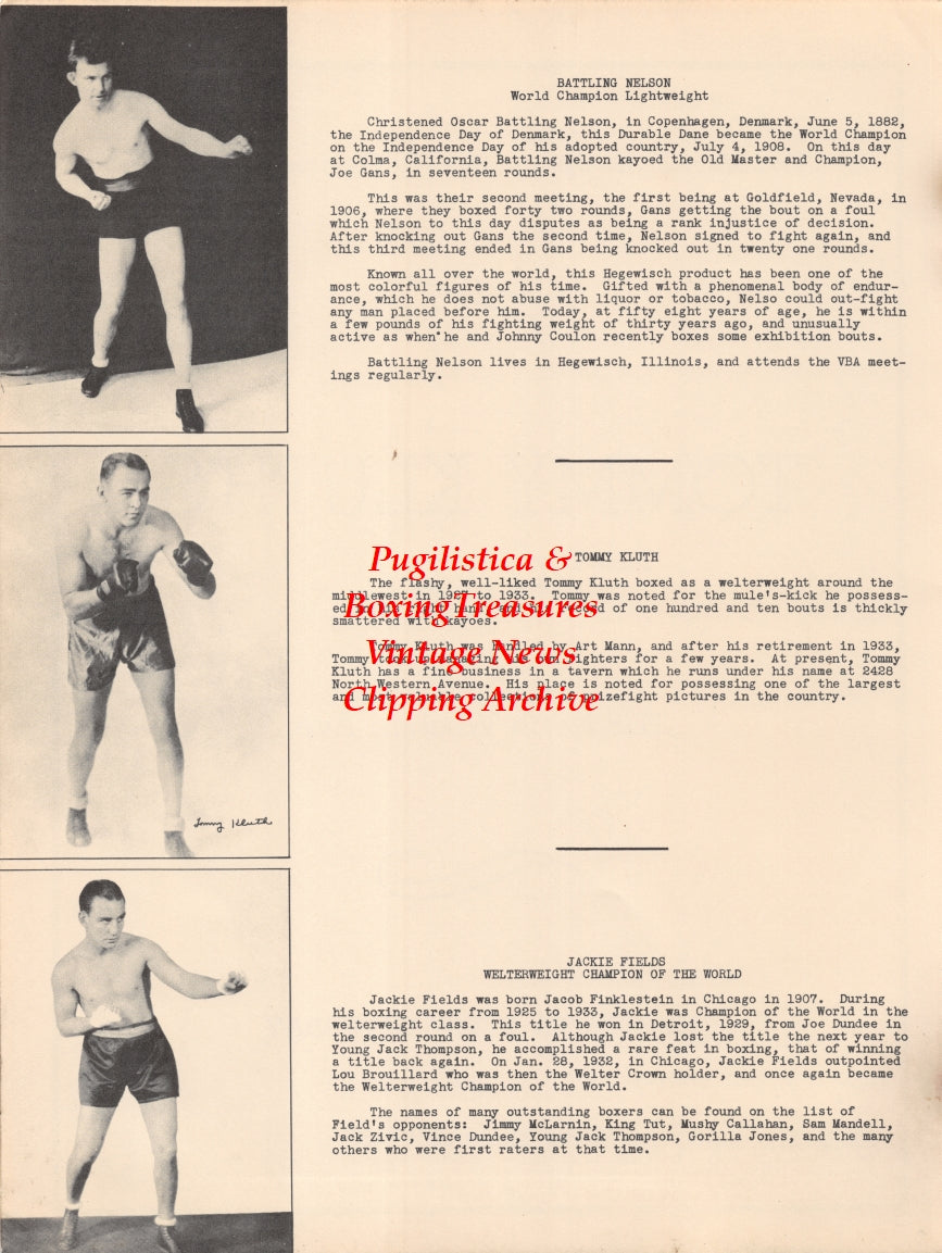 Boxing News Clipping #2632 - Battling Nelson, Tommy Kluth, Jackie Fields